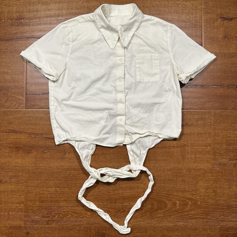Maison Margiela MM6 Button Up Top Womens M Short Sleeve Tie Italy Made Designer